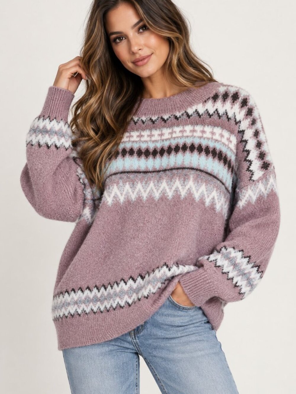 Soft Fuzzy Ski Trip Knit Sweater In Mauve NWOT